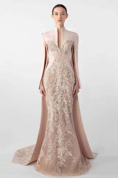 Slit Sleeved Crepe Gown Slit Sleeved Crepe Gown