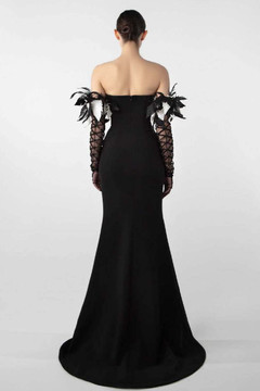 Feather-Embellished Crepe Gown Feather-Embellished Crepe Gown