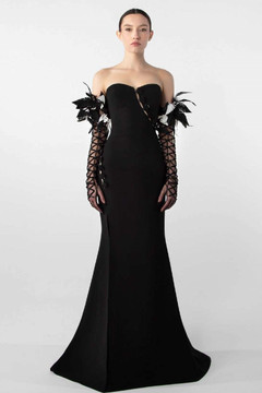 Feather-Embellished Crepe Gown Feather-Embellished Crepe Gown