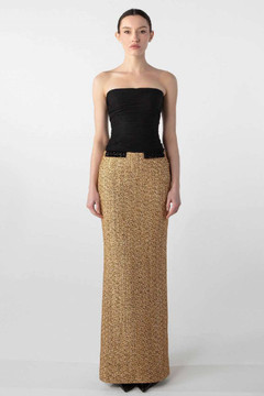 Strapless Tweed and Chiffon Gown Strapless Tweed and Chiffon Gown