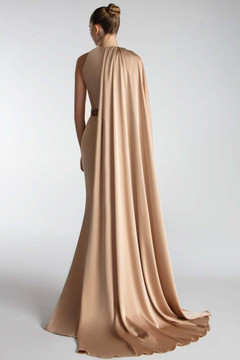 Draped Cape-Sleeve Gown