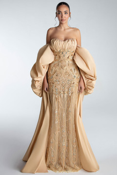 Gown with Sculptural Cape Gown with Sculptural Cape
