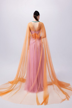 Tulle Gown with Long Cape