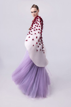 Crepe and Tulle Gown with Cape