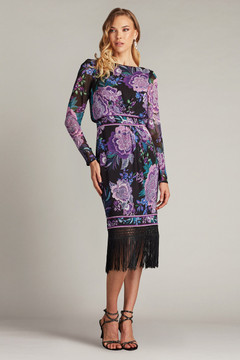 Floral Long-Sleeve Fringe Dress