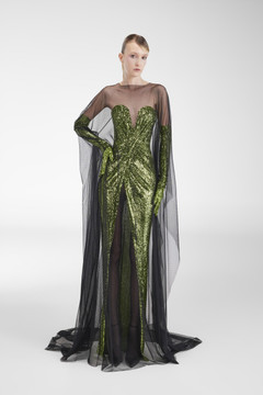 Sequin-Tulle Cape Gown Sequin-Tulle Cape Gown