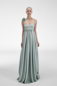 Satin Gown with Shoulder Detail