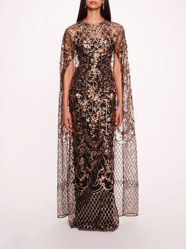 Sequin Lattice Cape Gown Sequin Lattice Cape Gown