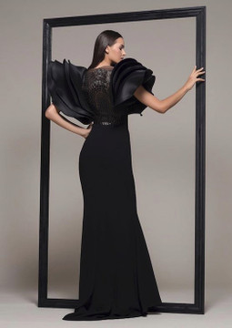 Sculpted Sleeve Trumpet Gown