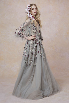 Marchesa Couture Sheer Sleeve Evening Gown M24816