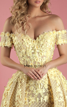 Off the Shoulder Yellow Floral Evening Gown