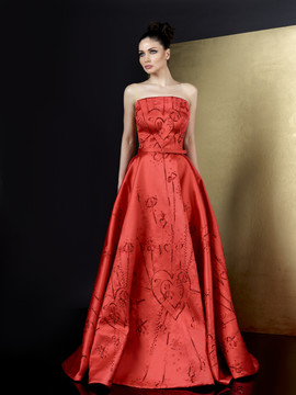 Ziad Germanos Strapless Embroidered Mikado Evening Gown 3201362