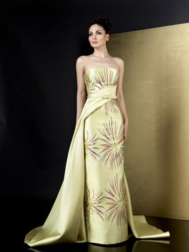 Embroidered Mikado Strapless Peplum Evening Gown Embroidered Mikado Strapless Peplum Evening Gown