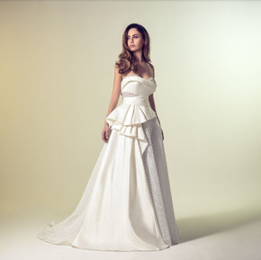 Ziad Germanos Strapless Satin & Lace Filet Evening Gown 225544 Ziad Germanos Strapless Satin & Lace Filet Evening Gown 225544