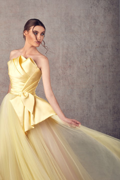 Strapless Pleated Mikado & Tulle Evening Gown Strapless Pleated Mikado & Tulle Evening Gown
