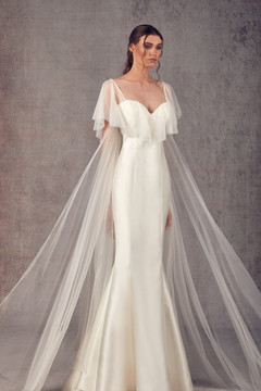 Ziad Germanos Short Sleeve Mikado & Tulle Evening Gown ZG25 Ziad Germanos Short Sleeve Mikado & Tulle Evening Gown ZG25