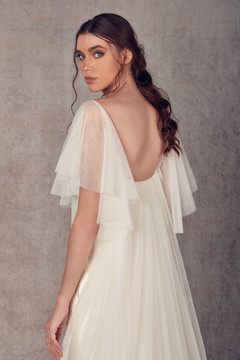 Short Sleeve Mikado & Tulle Evening Gown Short Sleeve Mikado & Tulle Evening Gown