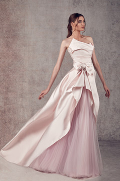 Strapless Mikado & Tulle Sculpted Evening Gown