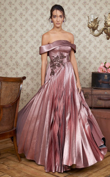 Pleated Off Shoulder Gown