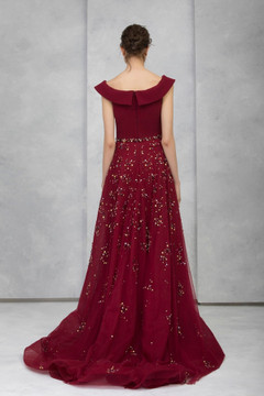 Collared Crepe Evening Gown