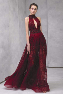 Beaded Halter Neck Tulle Evening Gown Beaded Halter Neck Tulle Evening Gown