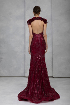 Mermaid-Cut Embroidered Tulle Gown