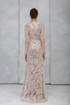 Embroidered Tulle Long Sleeve Slit Gown Embroidered Tulle Long Sleeve Slit Gown