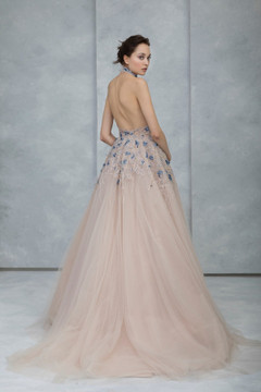 Hand-Embroidered Tulle Halter Neck Gown