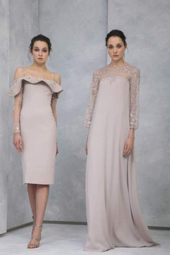 Hand-Embroidered Off Shoulder Crepe Cocktail Dress Hand-Embroidered Off Shoulder Crepe Cocktail Dress