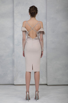Hand-Embroidered Off Shoulder Crepe Cocktail Dress Hand-Embroidered Off Shoulder Crepe Cocktail Dress