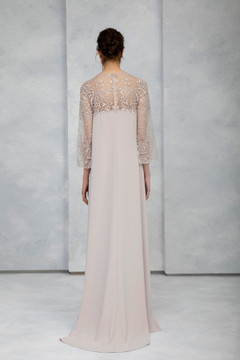 Embroidered Tulle Crepe Caftan Gown Embroidered Tulle Crepe Caftan Gown