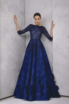 Hand-Embroidered ¾ Sleeve Lace Gown