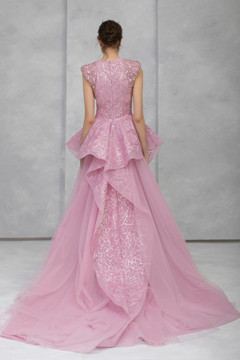 Hand-Embroidered Tulle Cap Sleeve Gown