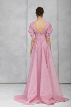 Embroidered Organza Cloqué Short Sleeve Gown Embroidered Organza Cloqué Short Sleeve Gown