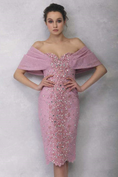 Hand-Embroidered Off Shoulder Cocktail Dress Hand-Embroidered Off Shoulder Cocktail Dress