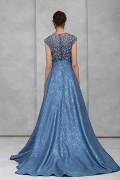 Embroidered Cap Sleeve Jacquard Gown