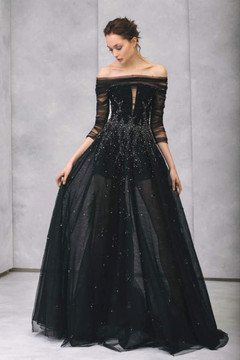 Embroidered Off the Shoulder Gown Embroidered Off the Shoulder Gown