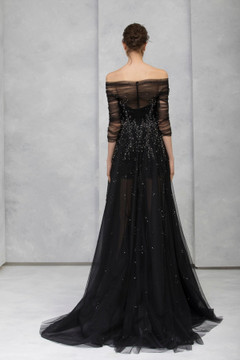 Embroidered Off the Shoulder Gown Embroidered Off the Shoulder Gown