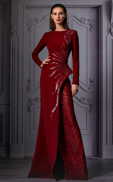 Long Sleeve Embellished Split Gown