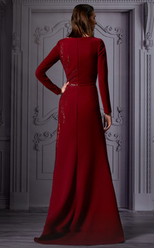 Long Sleeve Embellished Split Gown