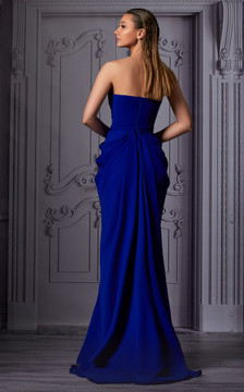 Strapless Pleated Slit Gown