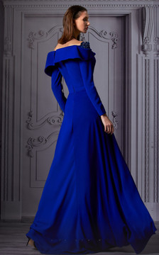 Long Sleeve Off Shoulder Slit Gown