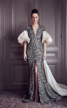 Puff Sleeve Slit Gown Puff Sleeve Slit Gown