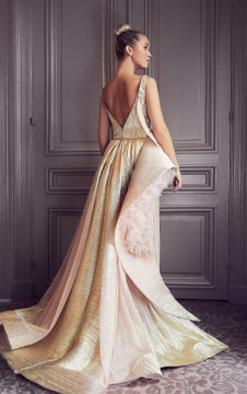 Sleeveless Sculpted Peplum Slit Gown Sleeveless Sculpted Peplum Slit Gown