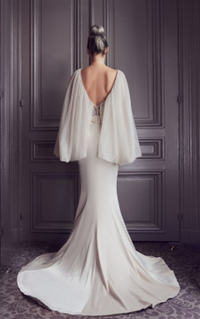 Pleated Long Sleeve Slit Gown Pleated Long Sleeve Slit Gown