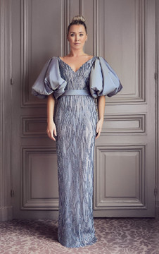 Puff Sleeve Column Gown