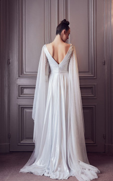 Long Cape Sleeve Slit Gown Long Cape Sleeve Slit Gown