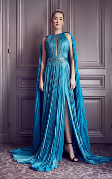 Pleated Cape Sleeve Gown Pleated Cape Sleeve Gown
