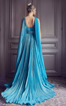 Pleated Cape Sleeve Gown