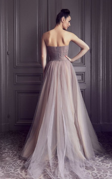 Strapless Pleated Embellished Gown